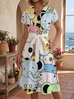 Women's Floral Midi Dress with Adjustable Belt