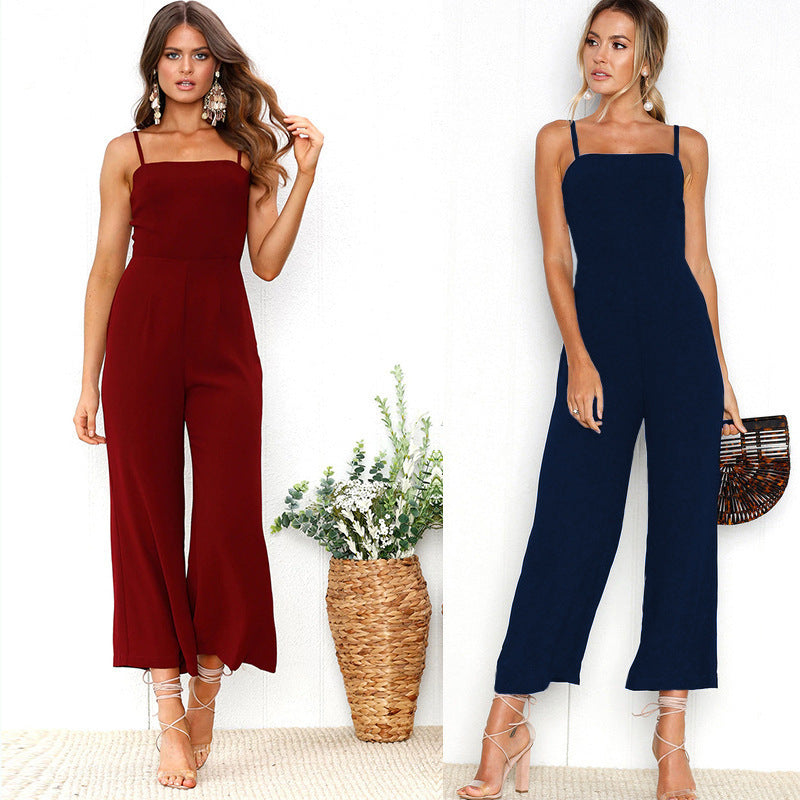 Women's Jumpsuit with Thin Straps and Elegant Wide Leg