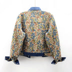 Women's Floral Denim Jacket with Patch Pockets and Collar