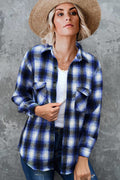 Women's Plaid Cotton Flannel Shirt with Chest Pockets