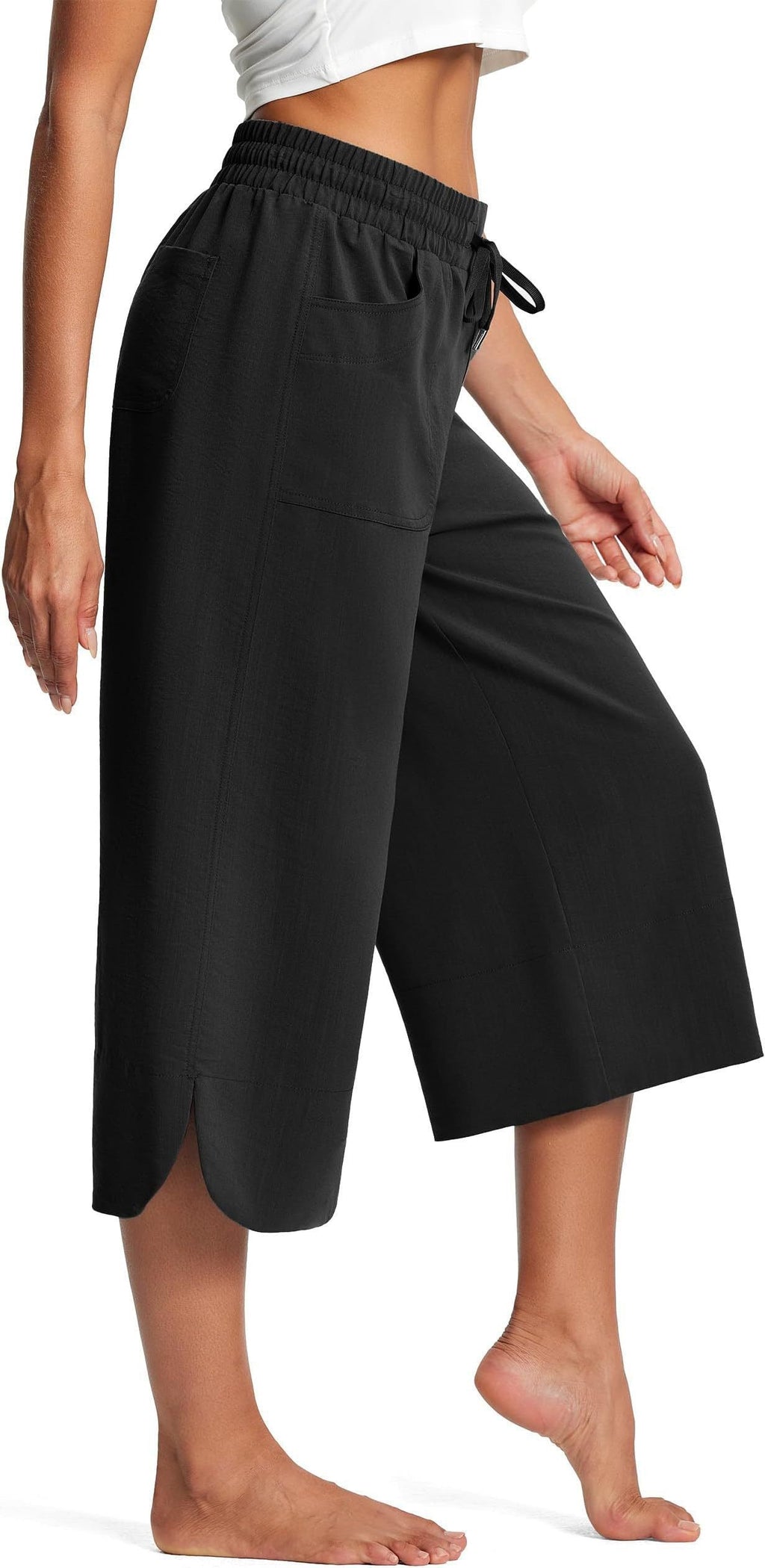 Women's Comfortable Culottes with Elastic Waist and Practical Pockets
