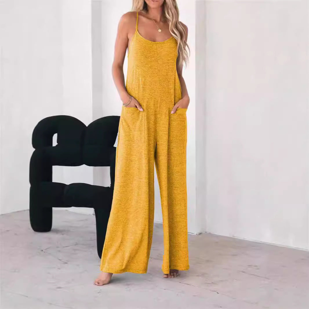 Women's Casual Wide-Leg Jumpsuit with Pockets
