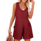 Women's Casual Knit Jumpsuit with Practical Pockets and Button Details