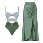 Women's Swimsuit with Draping and Gold Accents