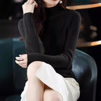 Elegant Women's Turtleneck Sweater with Fine Ribbed Texture