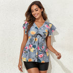 Women's Swim Shirt with Ruffles and Integrated Shorts