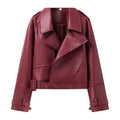 Women's Cropped Faux Leather Jacket with Asymmetric Collar