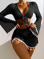 Women's Swim Top with Trendy Wrap Design and Long Sleeves