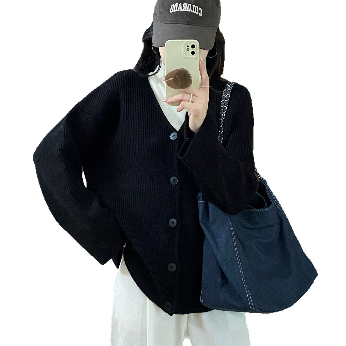 Women's Chunky Knit Cardigan with Drop Shoulders and Button Closure