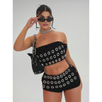 Women's Fashionable Mini Skirt with Asymmetrical Cut and Metallic Details