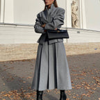 Women's Elegant and Modern Suit Set with Tailored Blazer and Flared Skirt