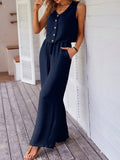 Women's Wide-Leg Jumpsuit with Button Detail