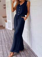 Women's Wide-Leg Jumpsuit with Button Detail