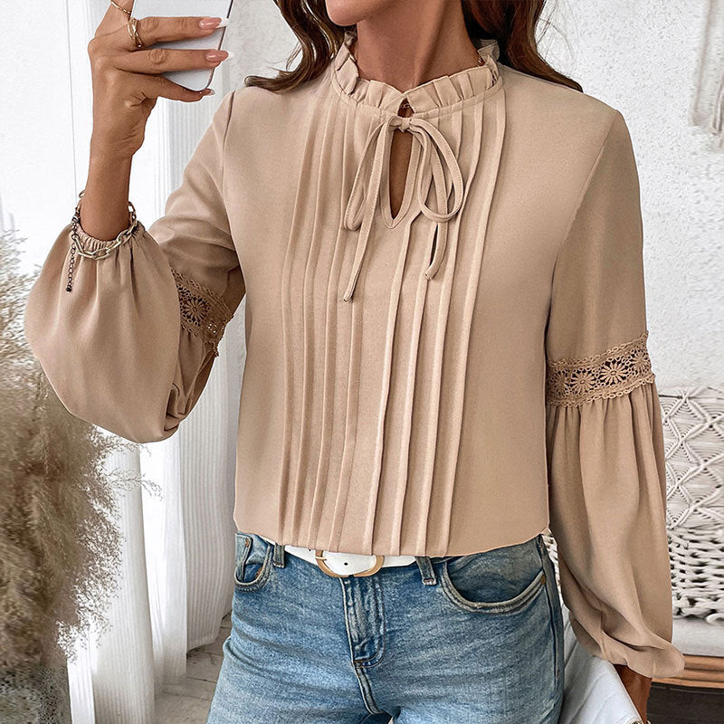 Women's Blouse with Fine Pleats and Lace