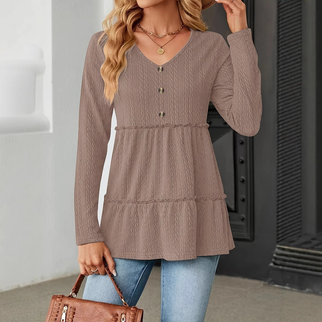 Women's Sleeveless V-Neck Shirt with Button Details and Voluminous Hem