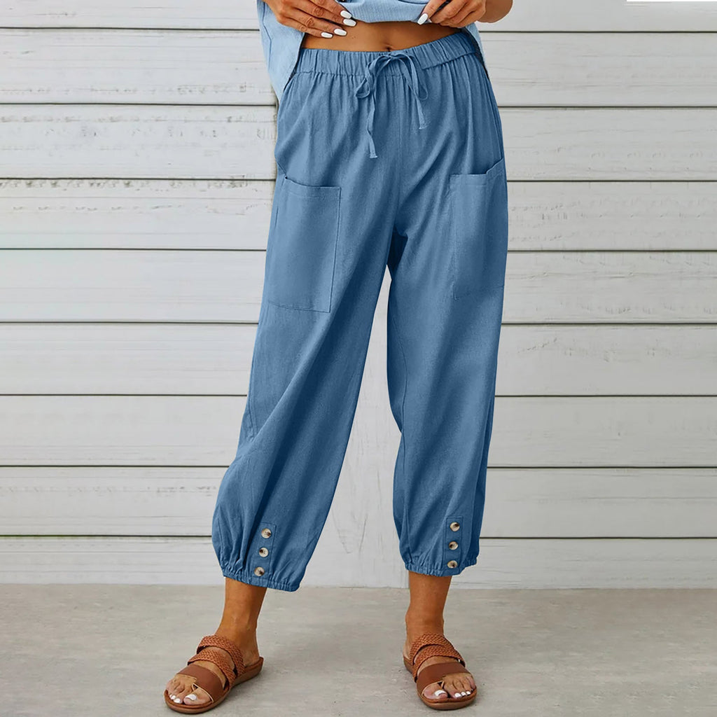 Women's Comfortable Casual Pants with Side Pockets and Cuffs