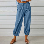 Women's Comfortable Casual Pants with Side Pockets and Cuffs