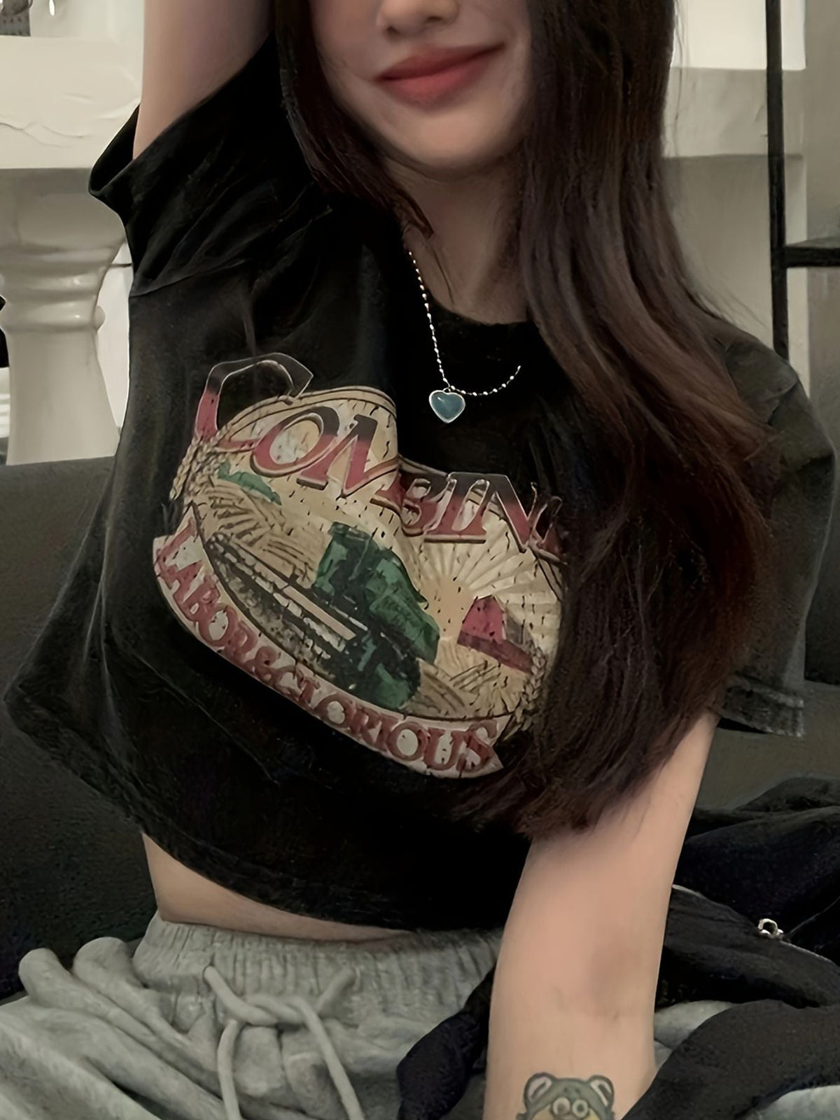 Women's Crop T-Shirt with Eye Motif and Tour Graphic