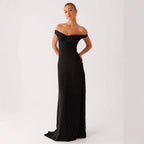Off-Shoulder Evening Dress with Polka Dot Pattern