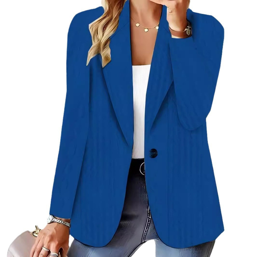 Elegant Knit Blazer Jacket with Cable Pattern