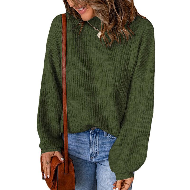 Women's Chunky Knit Sweater with Relaxed Fit and Wide Sleeves