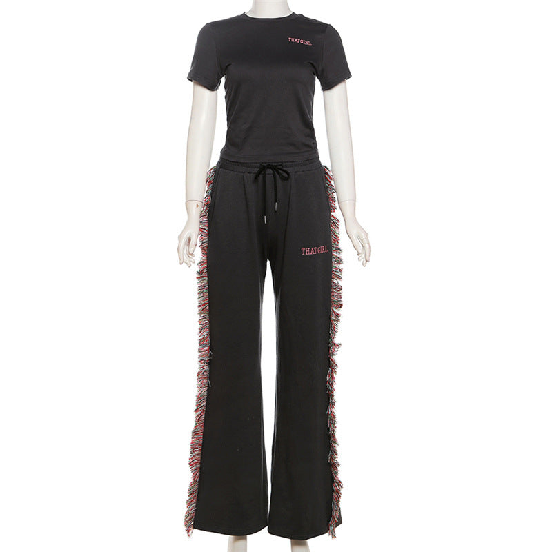 Women's Leisure Suit with Fringed Details