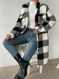 Women's Cozy Plaid Coat with Soft Lining and Button Placket