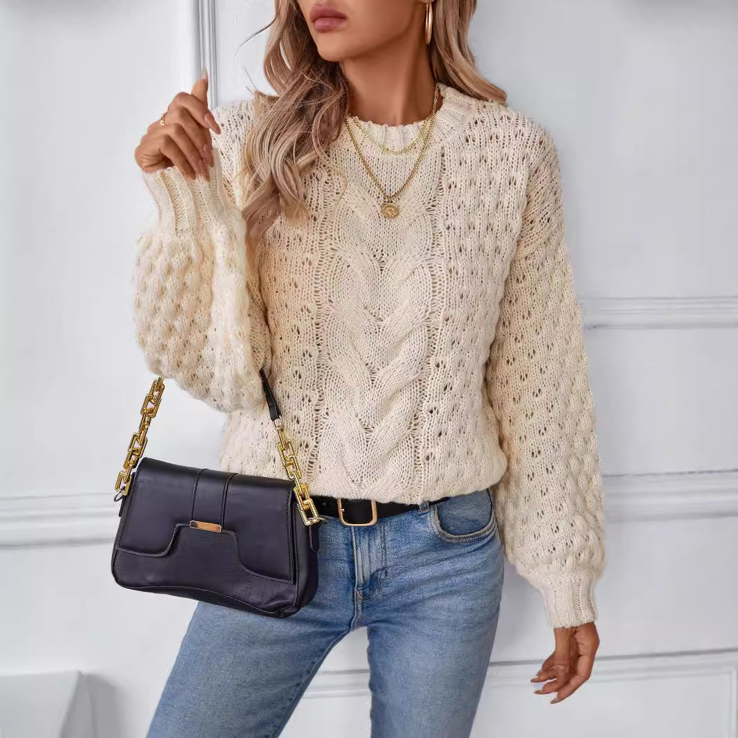 Women's Cozy Cable Knit Sweater with Relaxed Fit