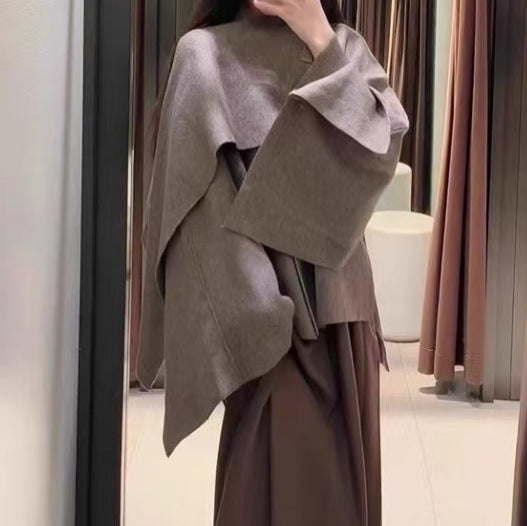 Cozy Knit Poncho with Refined Draping