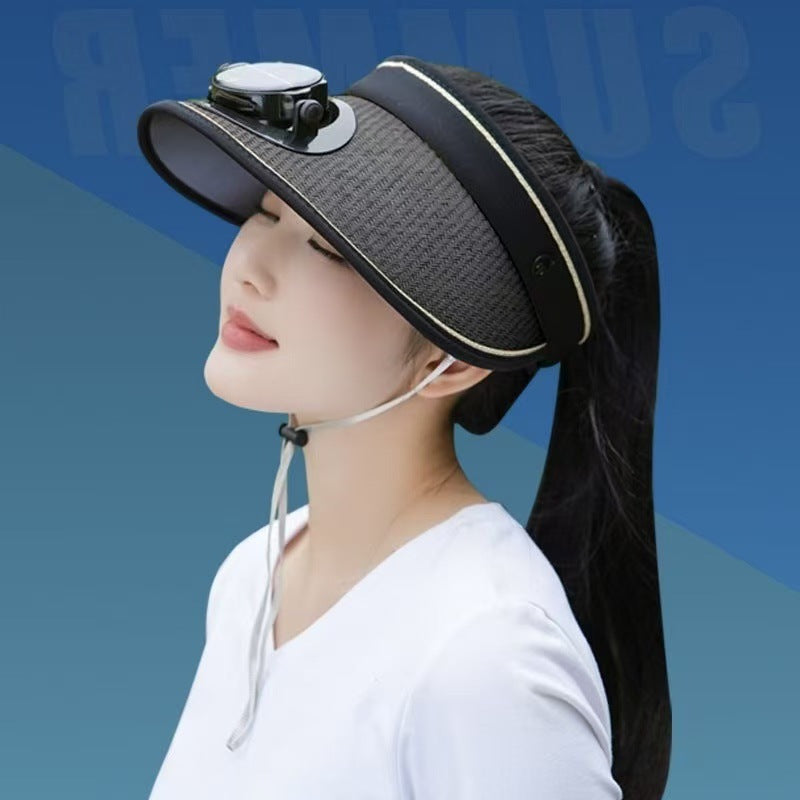 Adjustable Sunshade with Removable Solar Fan and Breathable Straw Effect