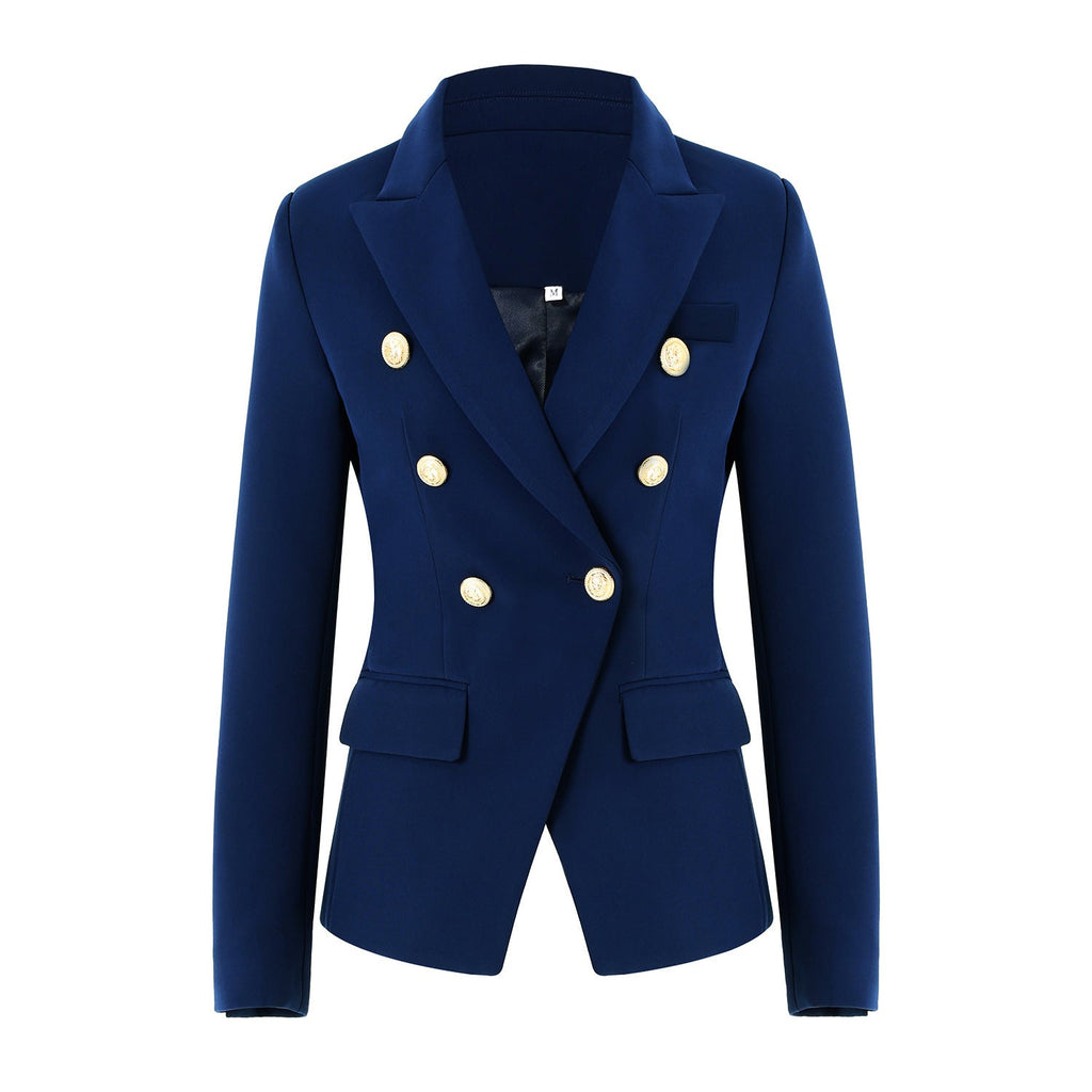 Women's Elegant Double-Breasted Blazer Jacket with Gold Buttons