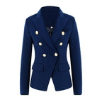 Women's Elegant Double-Breasted Blazer Jacket with Gold Buttons