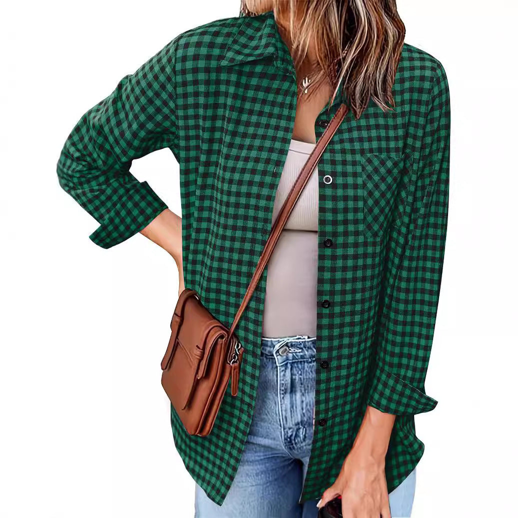 Women's Plaid Shirt with Casual Cut and Chest Pocket