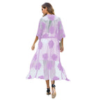 Women's Elegant Crochet Beach Robe with Floral Details and Deep V-Neck