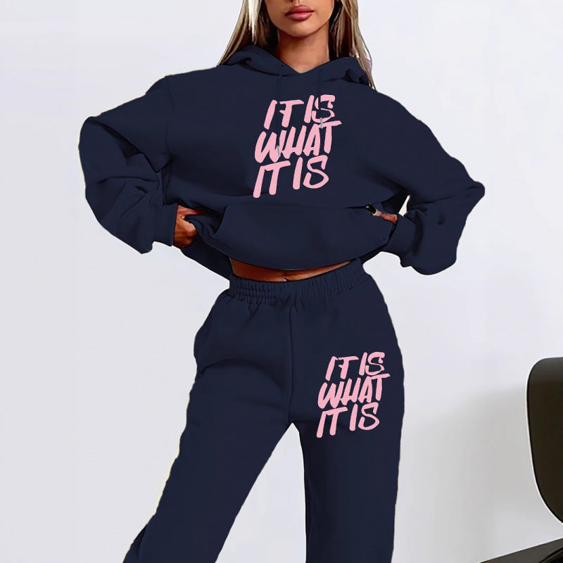 Women's Casual Hoodie and Jogging Pants Set with Inspiring Lettering