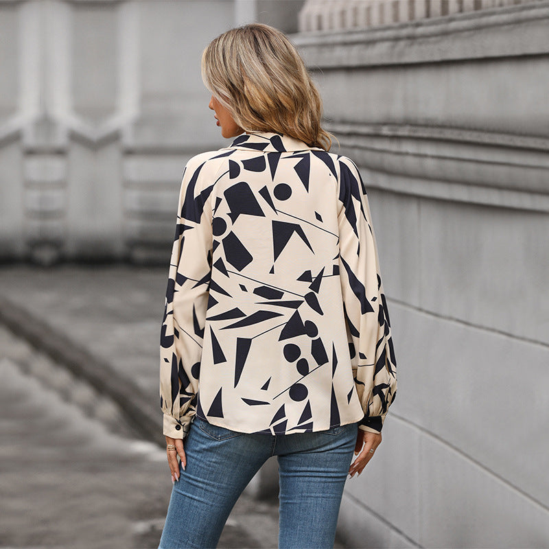Women's Blouse with Modern Graphic Design and V-Neck