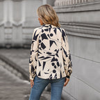 Women's Blouse with Modern Graphic Design and V-Neck