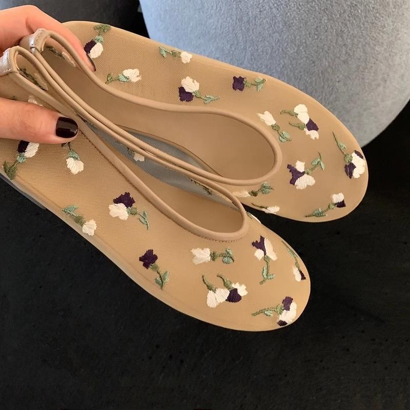 Women's Ballet Flats with Floral Appliqué and Comfortable Insole