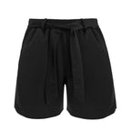 Women's Casual Pants with Elastic Waist and Side Tie Belt