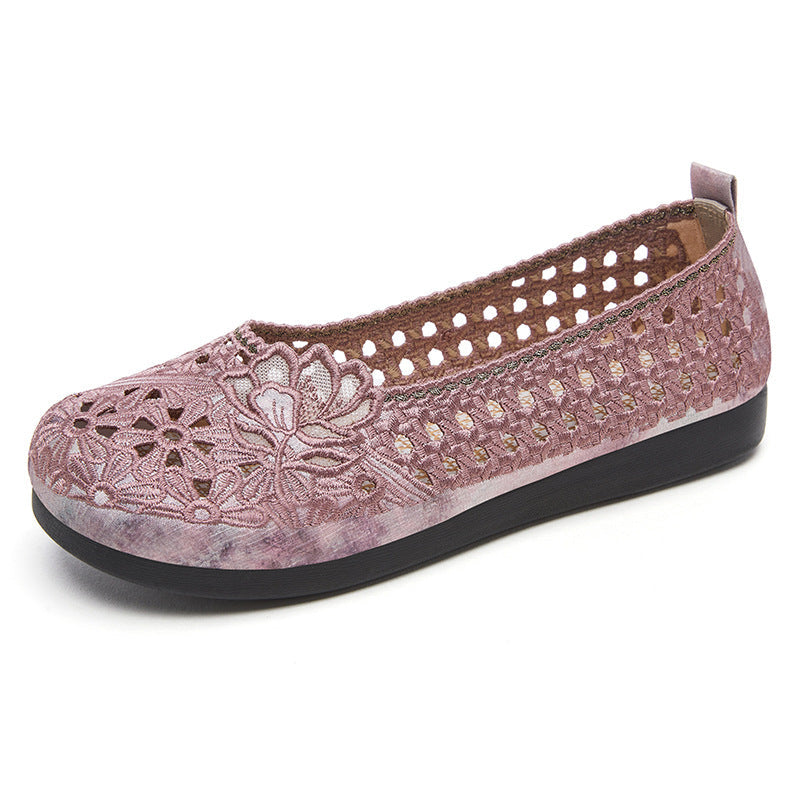 Women's Floral Embroidered Ballet Flats with Non-Slip Sole