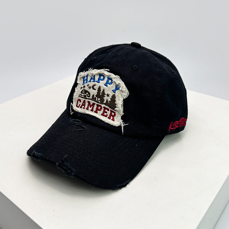 Men's Distressed Embroidered Camping Cap
