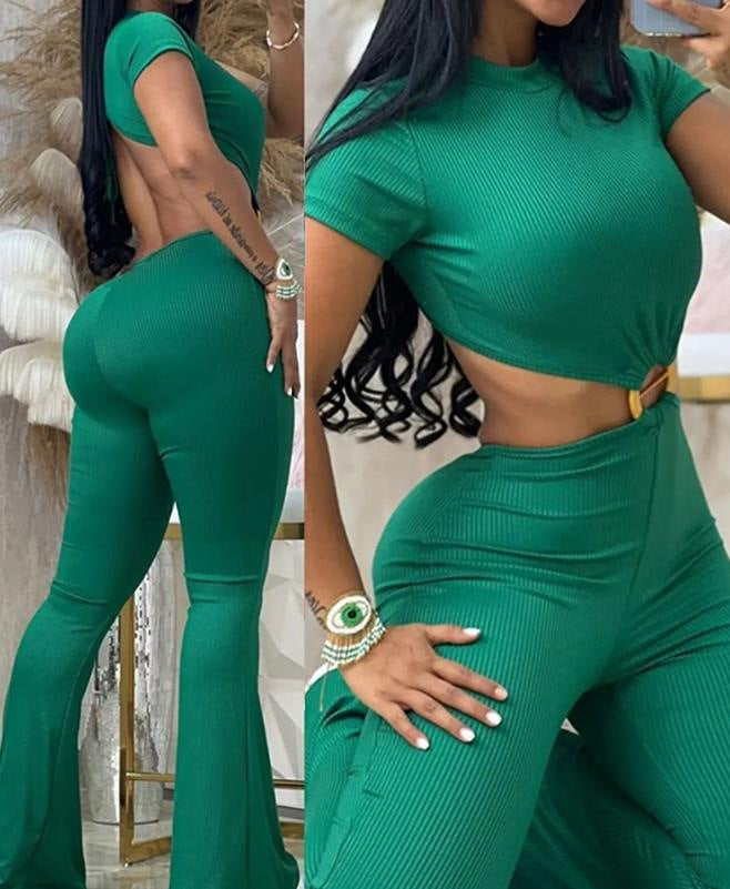 Women's Casual Two-Piece Set with Fashionable Ring Detail