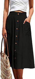 A-Line Skirt with Pockets and Button Front
