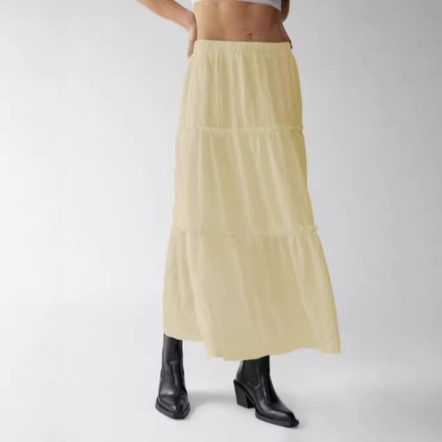 Women's Airy Cotton Maxi Skirt with Ruffle Details