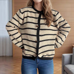 Women's Striped Cardigan with Wooden Buttons