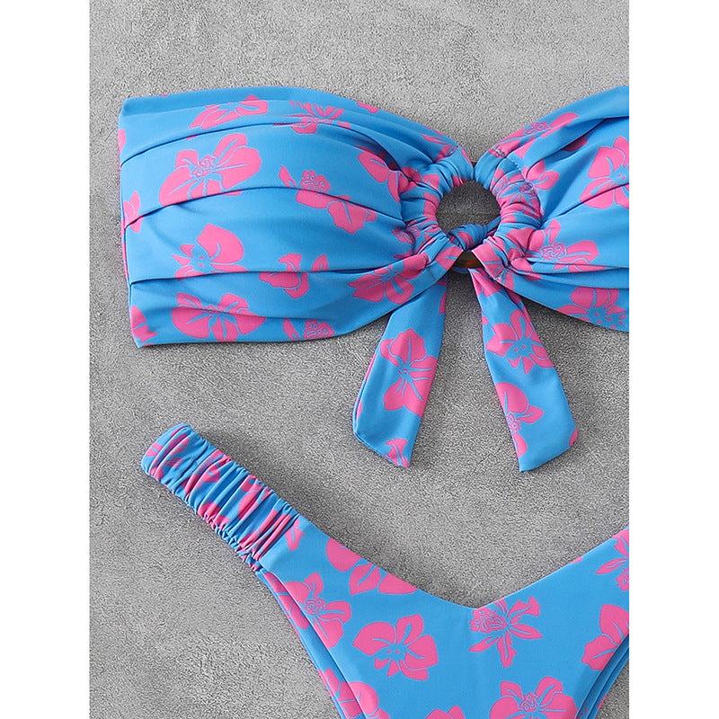 Women's Bandeau Bikini with Sophisticated Floral Pattern