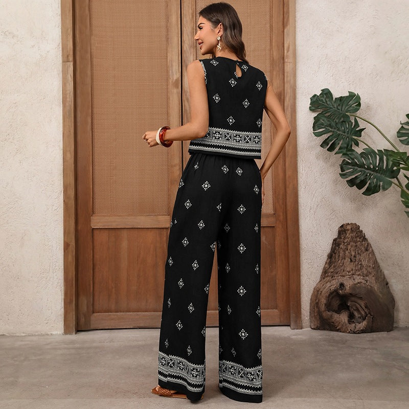 Harem Pants Set with Border Pattern