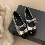 Women's Ballet Flats with Decorative Bow Ornament and Elegant Shine