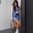 Women's Elegant Denim Vest with Button Placket and V-Neck