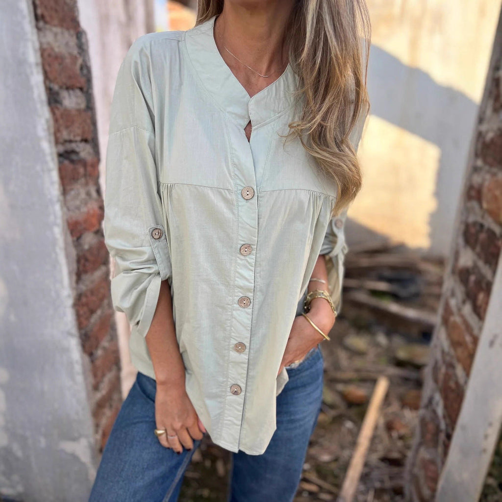 Women's Cotton Blouse with Button Placket